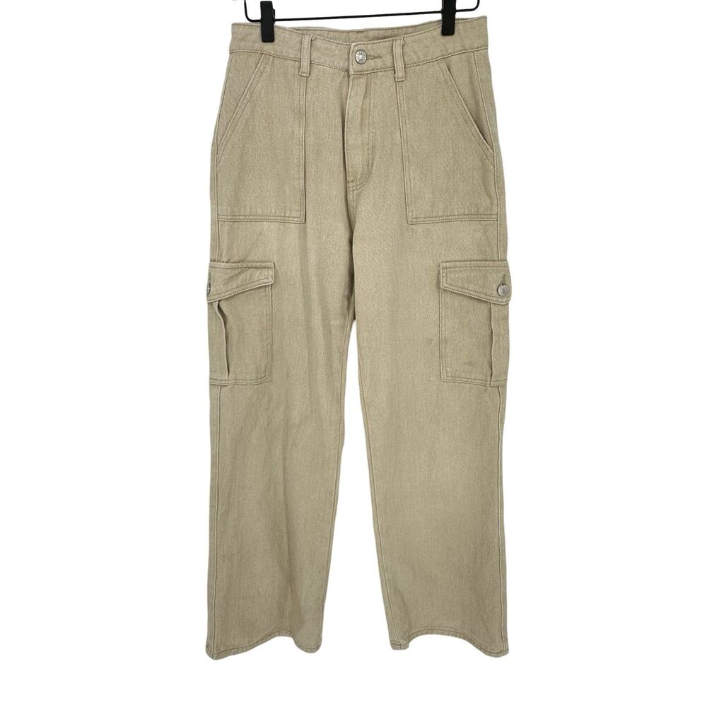 Cider Women's Wide Leg Cargo Jeans Beige High Rise Gorpcore Streetwear Size M